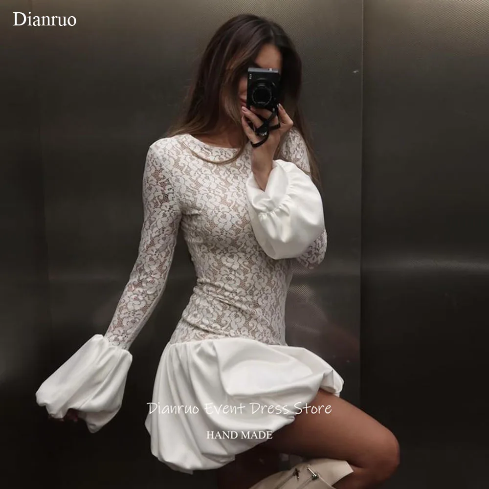 

Dianruo Short Hem Appliques Homecoming Dresses Chic A Line Lace Dress Party Night Round Neckline Cocktail Dresses Customized