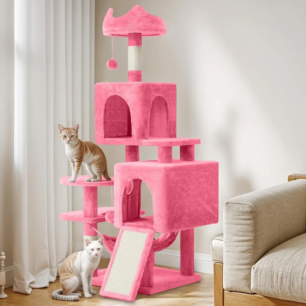 YITAHOME Condo de torre de árbol para gatos de 54 pulgadas, varios niveles con poste rascador de sisal, condón para gatos, perchas superiores de felpa, hamaca, ahorro de espacio