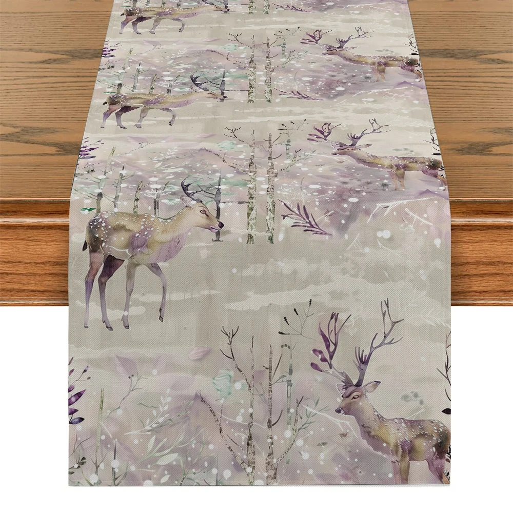 Watercolor Deer Forest Table Runners Dresser Table Decor Washable Kitchen Dining Coffee Table Runner Party Decor