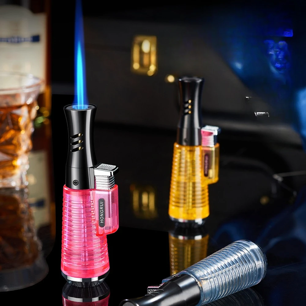 

Color Transparent Gear Adjustable Windproof Direct Fire Lighter Blue Flame Circulation Inflatable Cigarette Lighter Gift