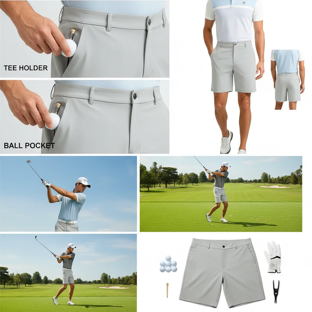 Bermuda Casual Masculina para Golfe de 7 Polegadas, Leve, com Bolso Oculto, Respirável e de Secagem Rápida, Roupas Casuais para o Dia a Dia