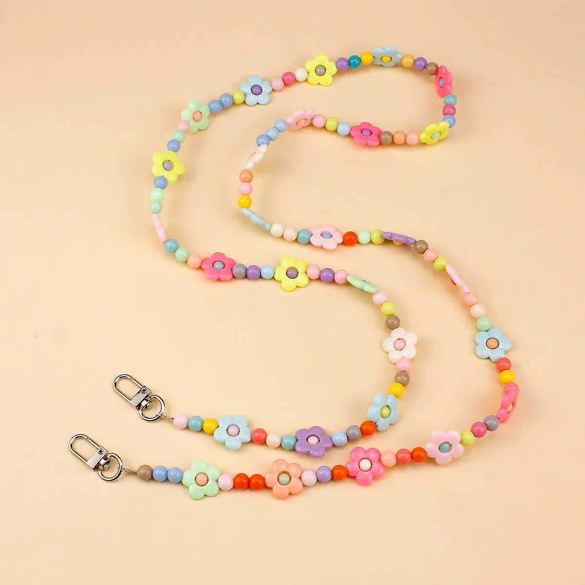 Colorful Flower Acrylic Bead Mobile Phone Hanging Rope Crossbody Phone Case Lanyard Decoration Pendant Anti Lost Strap Bag Chain