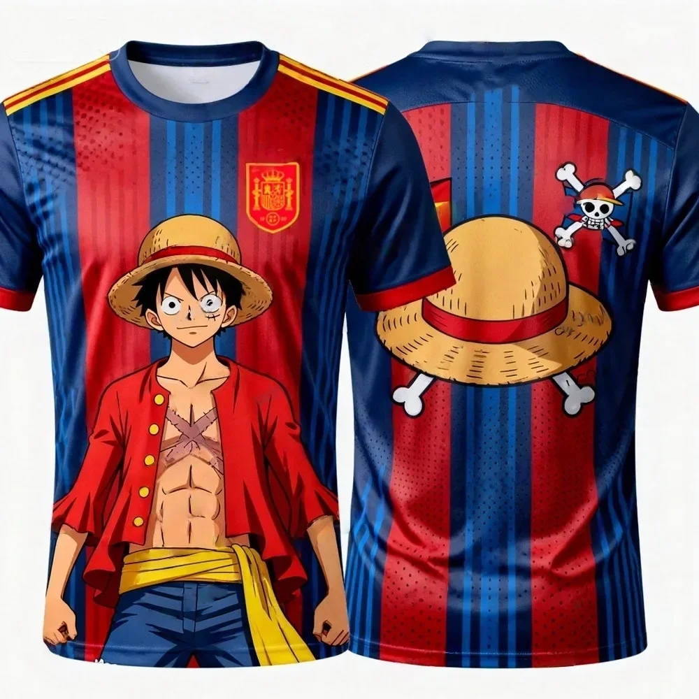 One Piece Monkey D. Luffy Spanien Nationalmannschaft 3D Schnelltrocknendes T-Shirt für Herren Damen Kinder Anime Fußball Fan Tee Outdoor Sportbekleidung – Detail 5