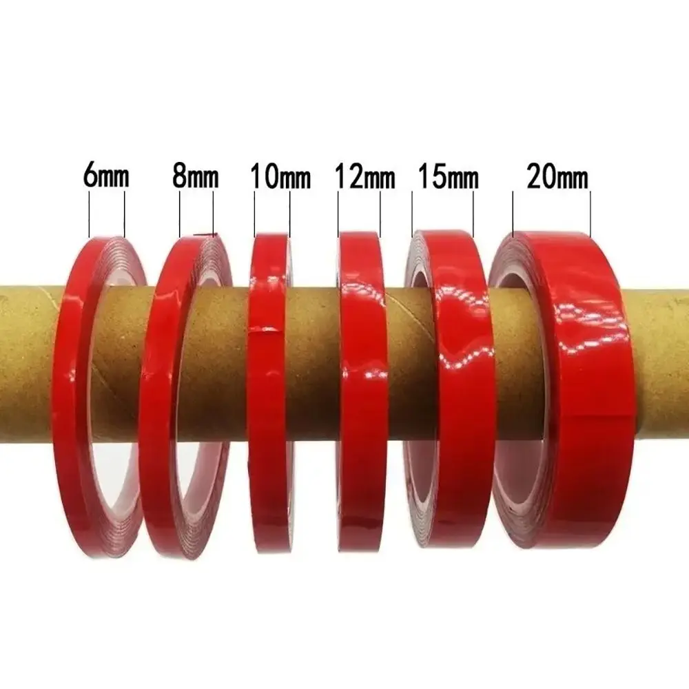 3Meters/Roll PET Red Film Double Sided Tape 6-50mm Width No Trace Sticker Tape Clear Strong Self Adhesive Fixed Pasted Tapes