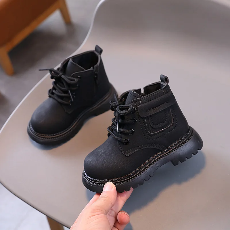 Spring Autumn Children\'s Boot Matte Leather Kids Boots for Boys 2024 New Fashion Girls Ankle Boots for School Round-toe Non-slip