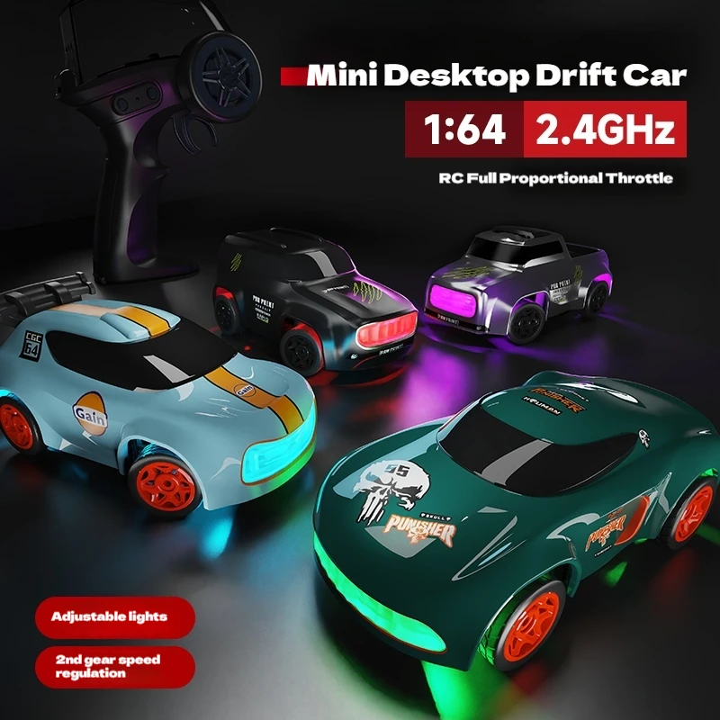 1:64 Mini Desktop Remote Control Car Rc Four-Wheel Drive High-Speed Drift Racing Toy Children'S Christmas Gift Boy Sports Car