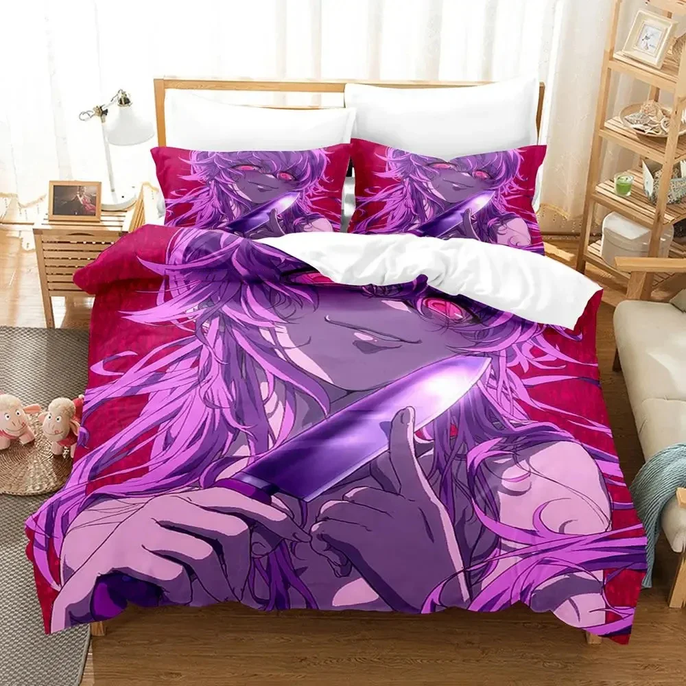 Anime Future Diary Yuno Gasai Bedding Set Boys Girls Twin Queen Size Duvet Cover Pillowcase Bed Kids Adult Home Textileextile