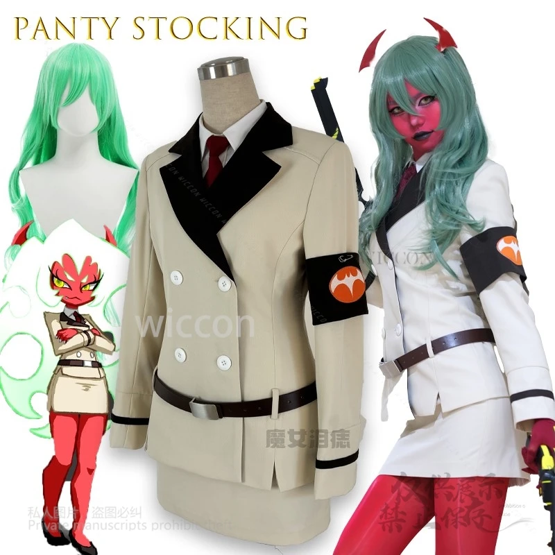 [Cos C COS] Anime Panty Stocking with Garterbelt  kneesocks scanty Dark Sister Demons Cosplay Costume Gothic Lolita Halloween