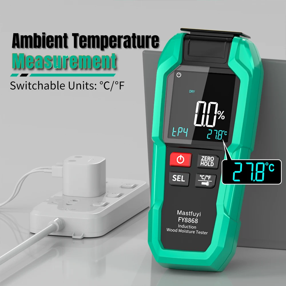 MASTFUYI FY8868 เครื่องวัดความชื้นดิจิทัล เซนเซอร์แม่เหล็กไฟฟ้าตรวจสอบความชื้นไม้/เฟอร์นิเจอร์/กระดาษเครื่องวัดแบบไม่แทงตัวอย่าง