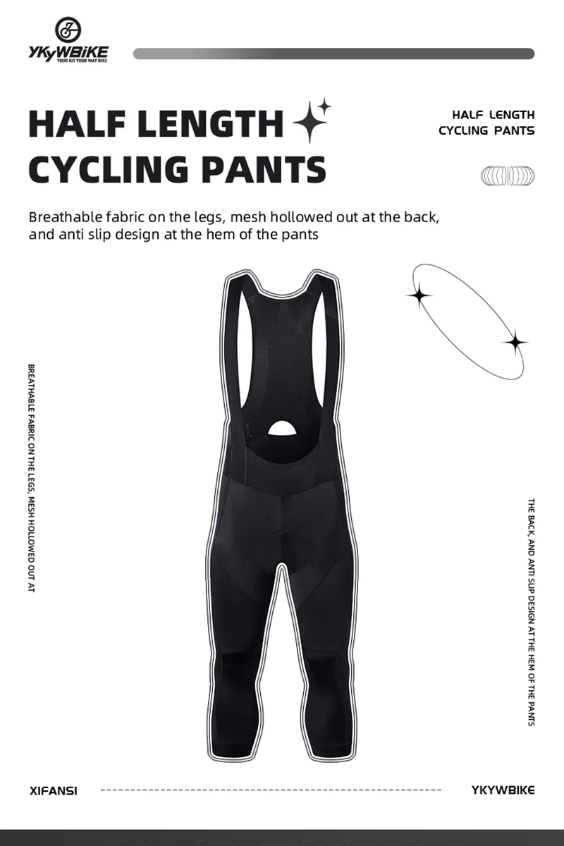 YKYW Männer 3/4 Radfahren Trägerhose 4-farbige Fahrradstrumpfhose Hosen Outdoor MTB Bike Shorts 7 Stunden Fahrt Gepolsterte elastische Schnittstelle – Detail 4