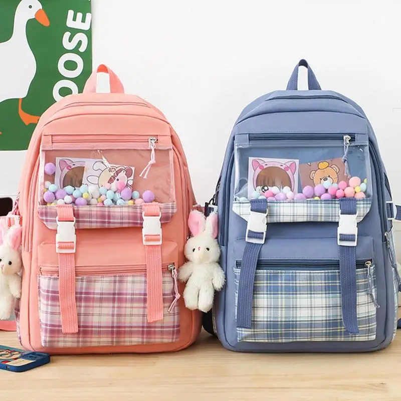 Cute School Backpack Girls Set School Backpack For Kids Pencil Case Tote Bag Schoolbag Backpack With Rabbit Pendant Student Back