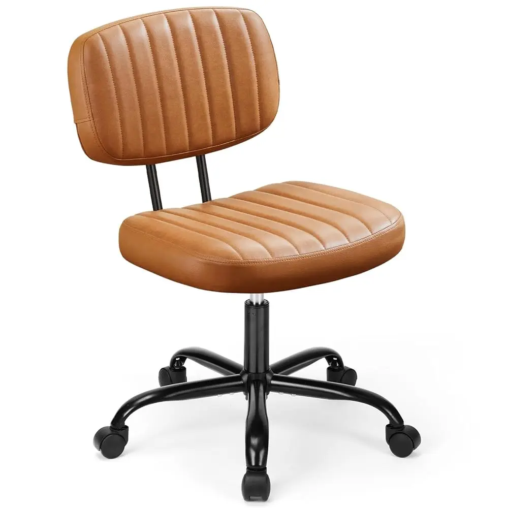 Small Office Desk Chairs, Pu Leather Arml Low Ba Computer Task Vanity Chair,Modern Adjustable Swivel Rolling Chair,Vintage