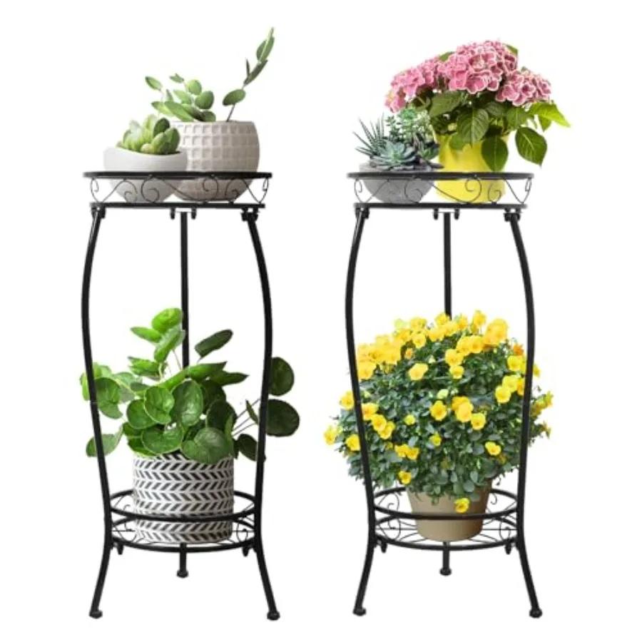 

2 Pack Plant Stand Indoor Outdoor 2 Tier 27" Tall Metal Potted Holder Rack Flower Pot Stand Heavy Duty Plant Shelf Rustproof Ir