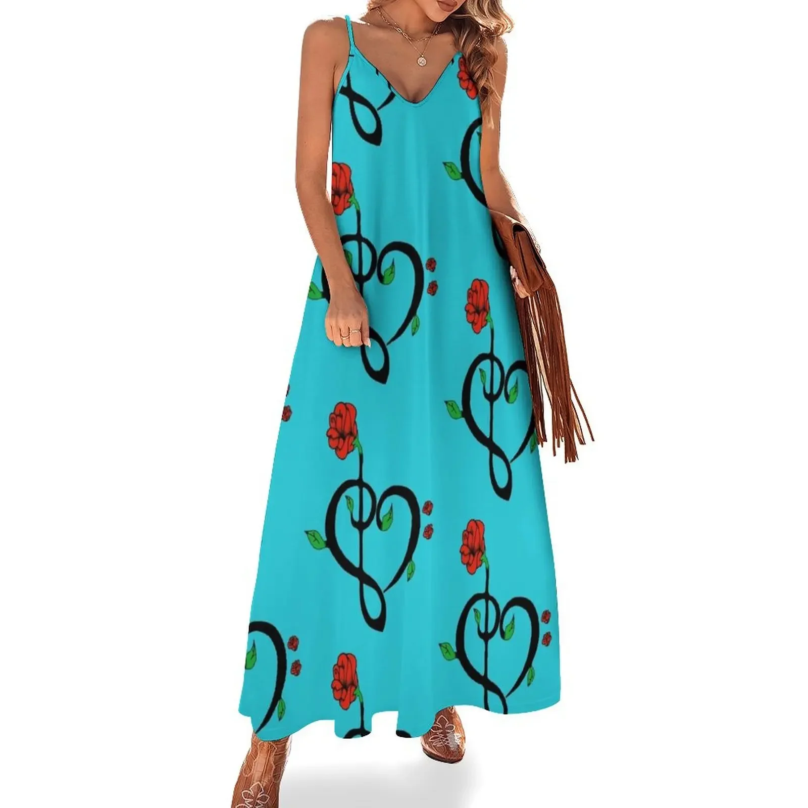 

Music Heart rose Sleeveless Dress women's elegant loose dresses women's clothing korea stylish