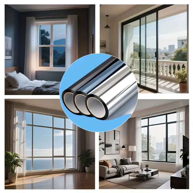 Static Cling One-Way Mirror Window Film No Glue Sun Blocking Heat Insulation Anti UV Privacy Anti-Peep Glass Sticker Home Office