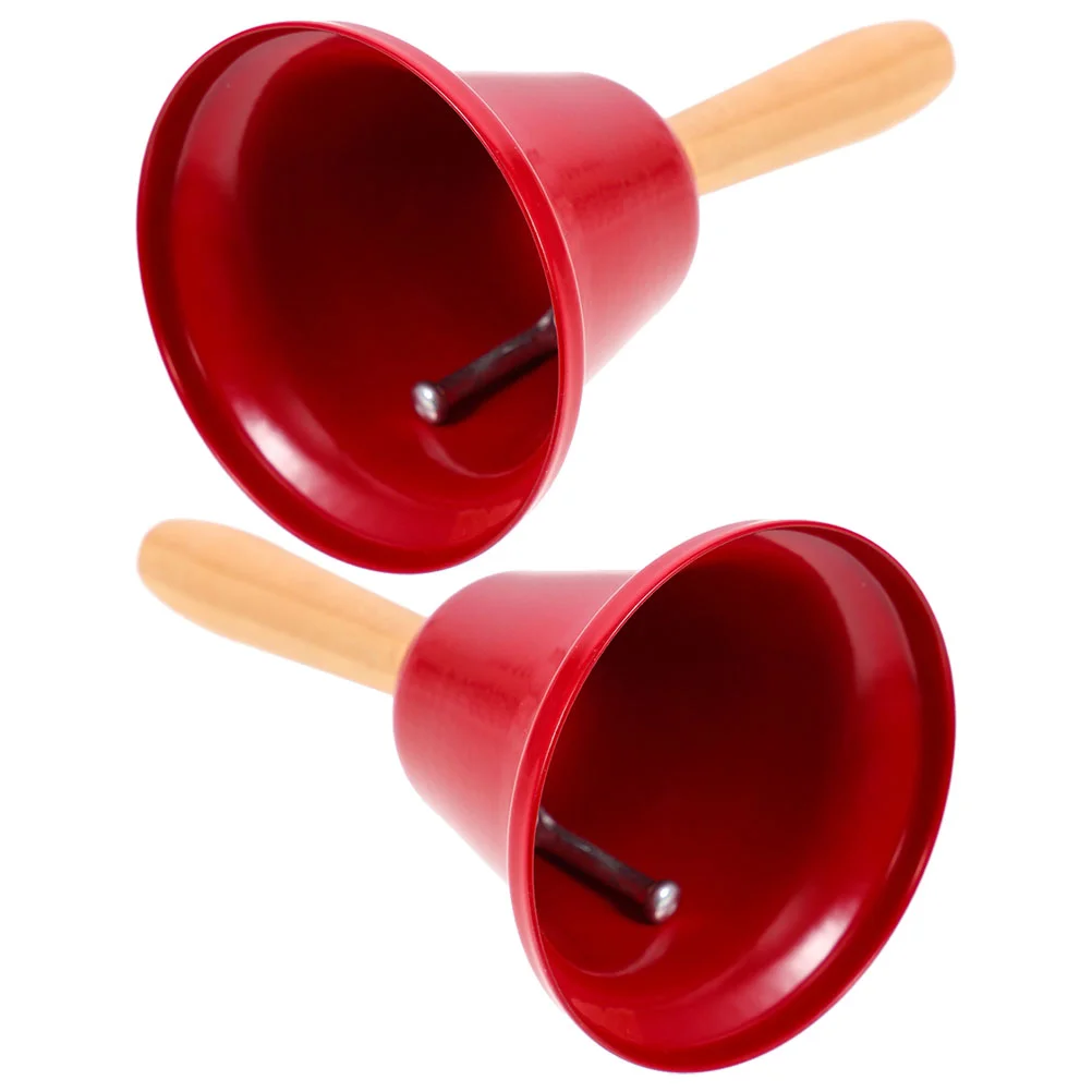 2pcs Iron Bells Red Enamel Handheld Christmas Rattle Restaurant Call Bell for School Classroom Alarm Tea Service for School