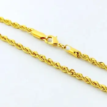 Žhavý y2k 18K zlatý náhrdelník 3MM kroucený provaz Twist galvanicky pokovovaný řetízek pro muže a ženy svatební šperky dárky 12 nejlepší prodej přemapovat zlato - №5