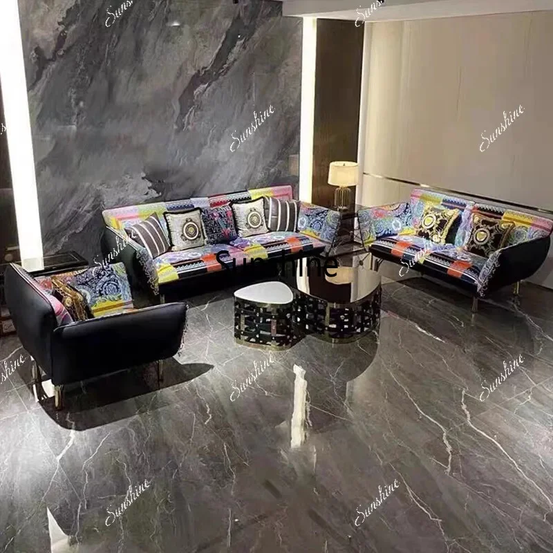 

Italian light luxury high-end villa mansion small apartment living room three-person fabric sofa