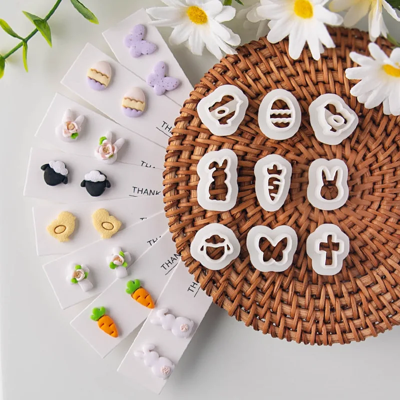 9Pcs/Set Mini Cartoon Bunny Polymer Clay Cutters Earring Mold Cute Rabbit Lamb Pottery Clay Earrings Jewelry Cutting Hand Tools