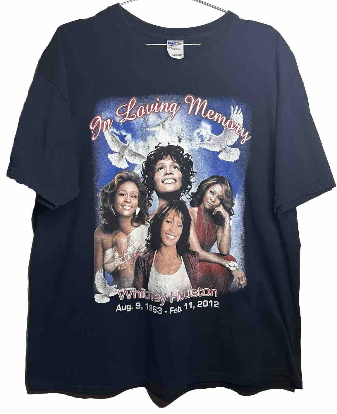 خمر ويتني هيوستن التذكاري الراب قميص XLY2K 2012 الموسيقى مزدوجة الوجهين نادر #1