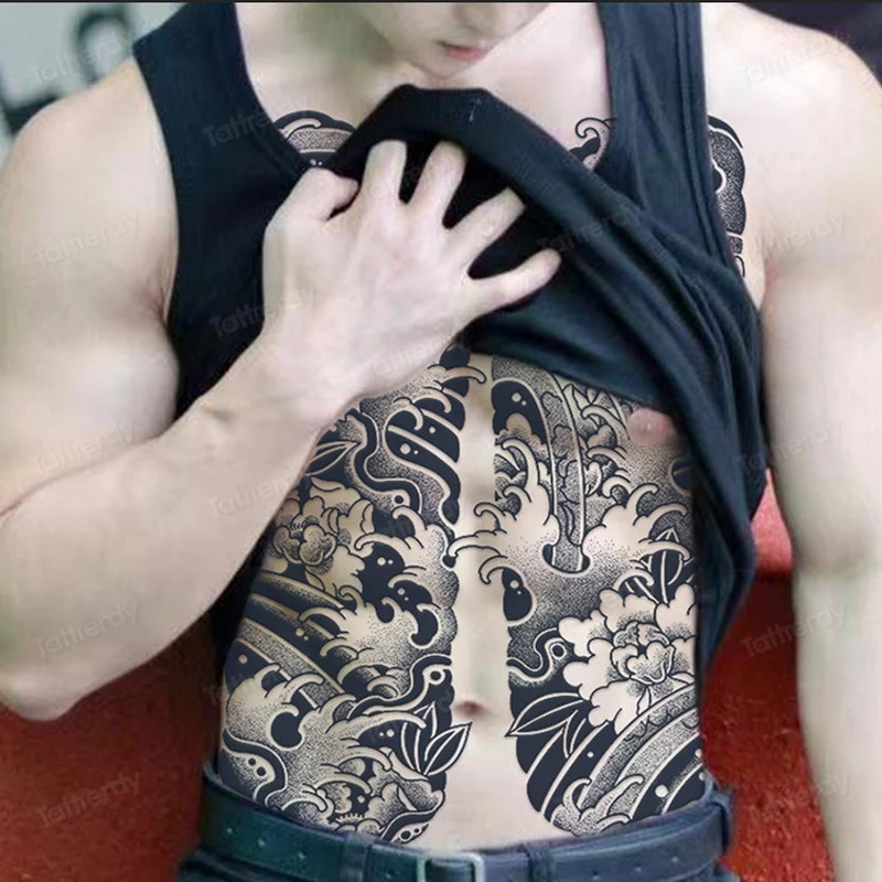 كامل الظهر الصدر العشبية عصير الحبر شبه الدائم لصاقات وشم 7-15 يوما طويلة الأمد المؤقتة وهمية الوشم الطوطم الرجال الكبار