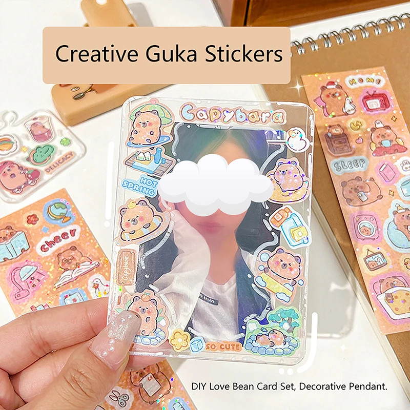 10Pcs Cute DIY Diary Decorative Sealing Sticker Creative Laser Capybara Stickers Album Stick Label Waterproof Decoration Sticker