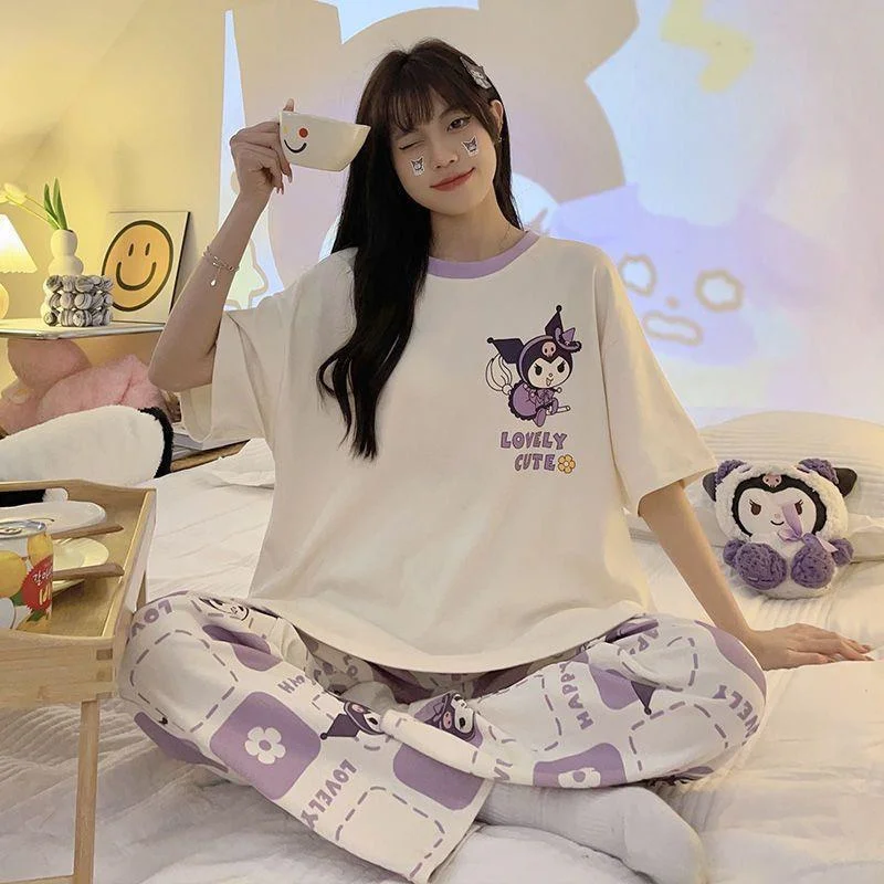 Sanrio Kawaii Pochacco Pajamas Set Stitch Cute Cartoon Student Soft Cotton Loungewear Home Wear Birthday Gift Girls Toys