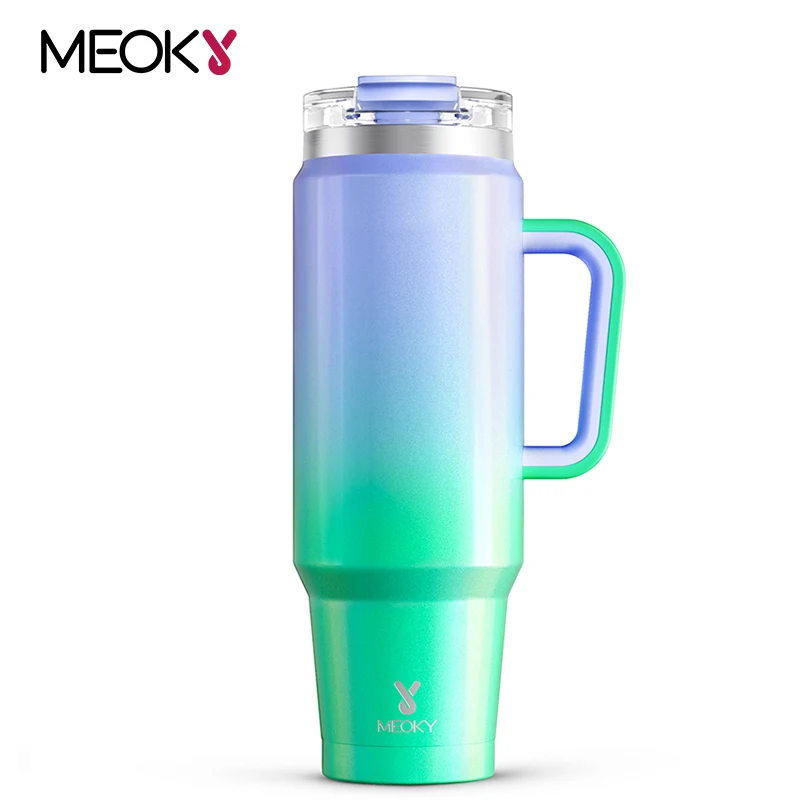 

Meoky 40oz New Tumbler with Plastic Handle Cup Gradient Stainless Steel Coffee Cup Leak-Proof Two Ways To Drink Vacuum Car Mugs