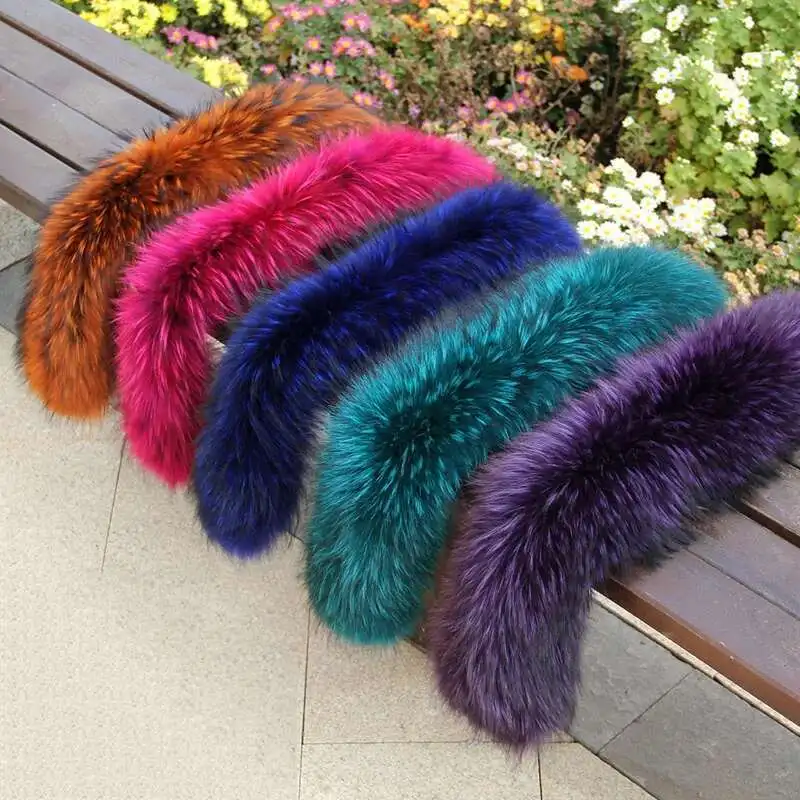 

Natural Real Raccoon Fur Collar Winter Warm Women's Coat Hat Strips Fur Scarf Girls Fashion Neck Warmer Fur Scarves Warps