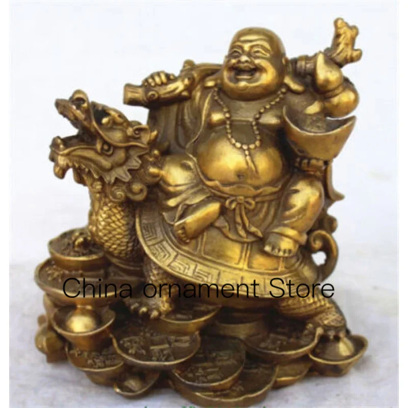 

Bronze Fortune Money Happy Smile Maitreya Buddha Dragon Turtle Statue