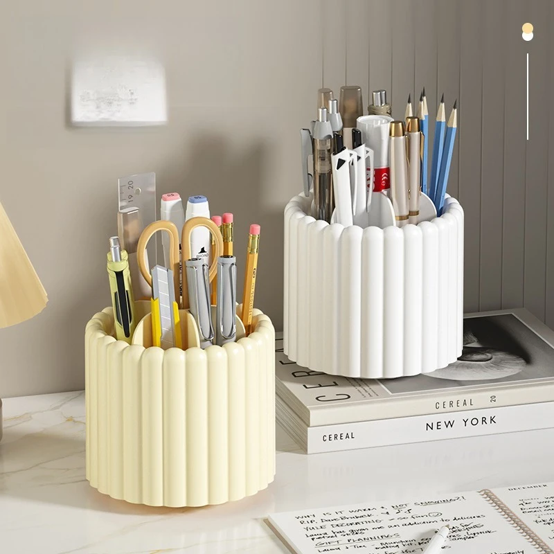 1PCS  Vertical Striped Plastic Storage Box Nordic Style Rotating Pen Holder  Stationery Organizer Makeup Brush Storage Container