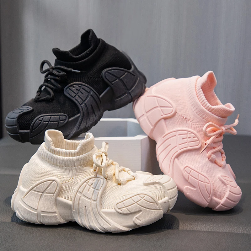 

2025 Детская обувь, кроссовки, модные вязаные роскошные дизайнерские высокие детские туфли, удобная повседневная спортивная обувь для бега для мальчиков и девочек