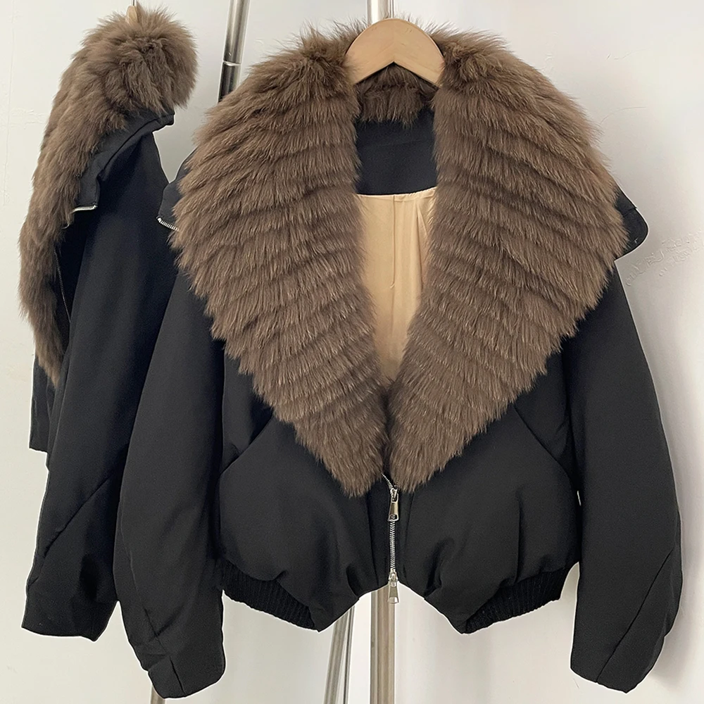 Women's Oversized Down Coat with Natural Fur Trim Insulated Winter Outerwear with Warm Quilted Texture for Daily and Commuting