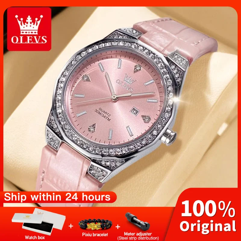OLEVS 5606 Womens Watch Original Light Luxury Fashion Quartz Watch Diamond Bezel Reloj Waterproof Automatic Date Ladies Watch