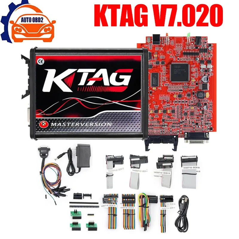 Программатор KTAG V7.020 V2.25 с Красной печатной платой, красный, Европейский ЭБУ, неограниченные точки, можно подключить к сети через Интернет,