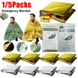 1/5Packs Outdoor Life-Saving Blanket  Aluminum Foil Solar Emergency Blanket Thermal Insulation Blanket For Outdoors Hiking Tool
