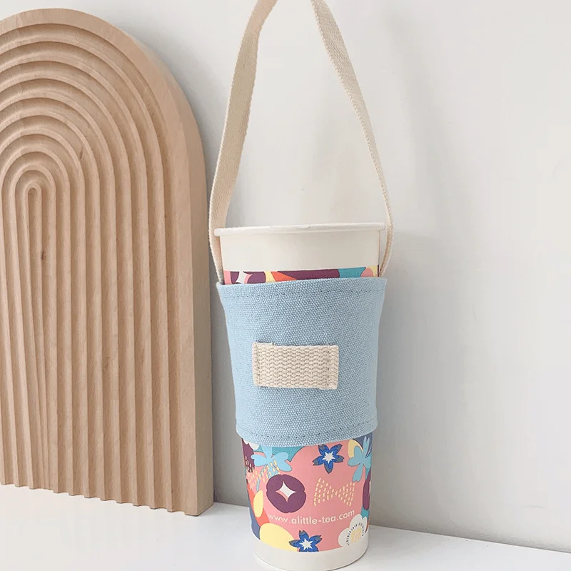 Milk Tea Cup Set Hand Carry Canvas Flat Cup Anti-hot Heat Insulation Thick Tote Bag Drink To Go Coffee Milk Tea Bag view 6