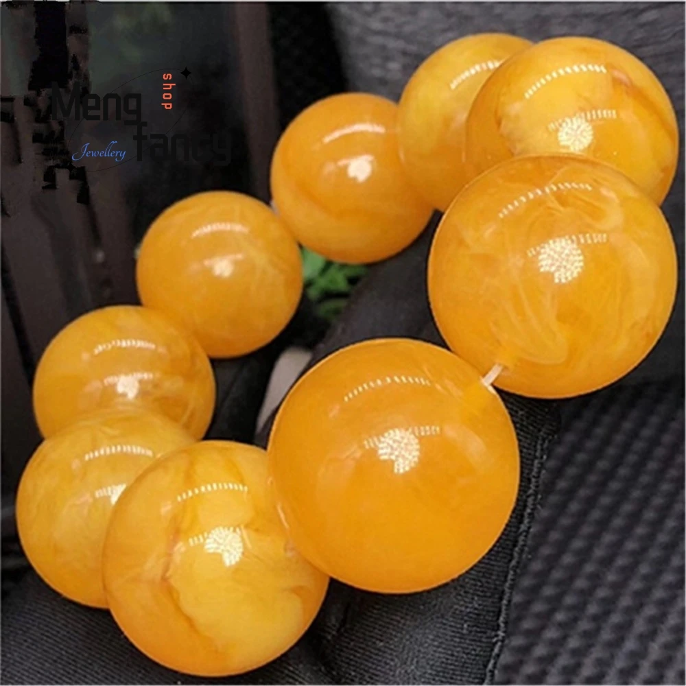 

Amber And Beeswax Bracelet, Men's Single-Loop Beeswax Bracelet, Women's Bracelet Chicken Oil Round Beads, Buddhist Prayer Beads