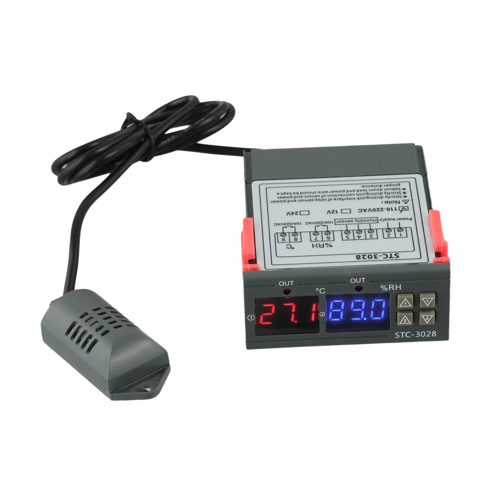 1pc STC-3028 Digital Temperature Controller Thermostat 12V/24V/110-220V Dual LED Temperature Humidity Incubator Controller