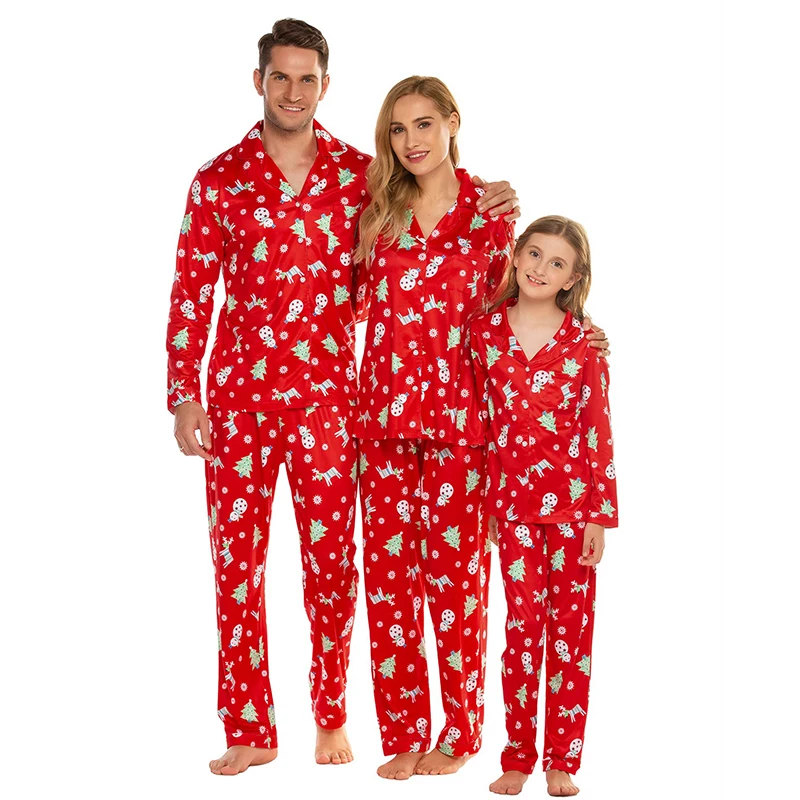 New Year Fashion Print Matching Family Christmas Pajamas Set Shirt + Pants Parent-child Outfit Cardigan Loungewear Home Clothes