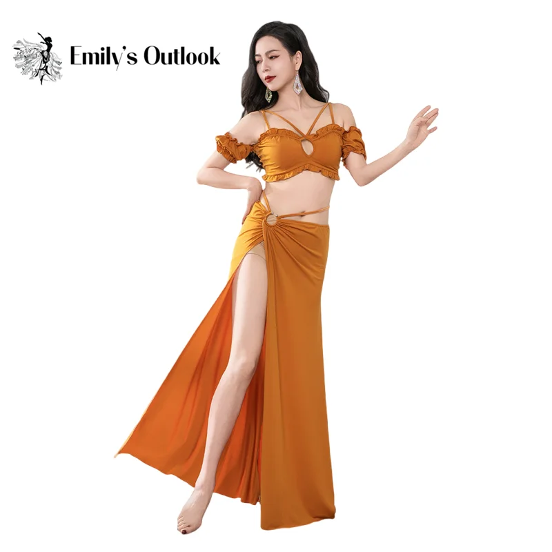 

Costume for Bellydance Oriental Dance Summer Short Ruffle Sleeve Top Sexy Split Long Skirt Women Crystal Cotton Stage Outfit Red