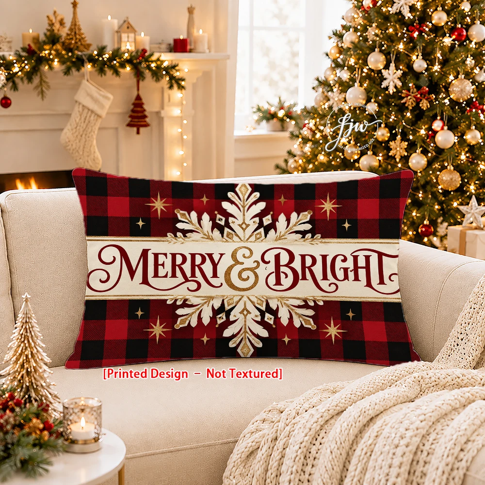 1pc Christmas Buffalo Plaid Decorative Throw Pillow Covers Let It Snow Peace On Earth Joy To The World Cushion Covers for Sofa