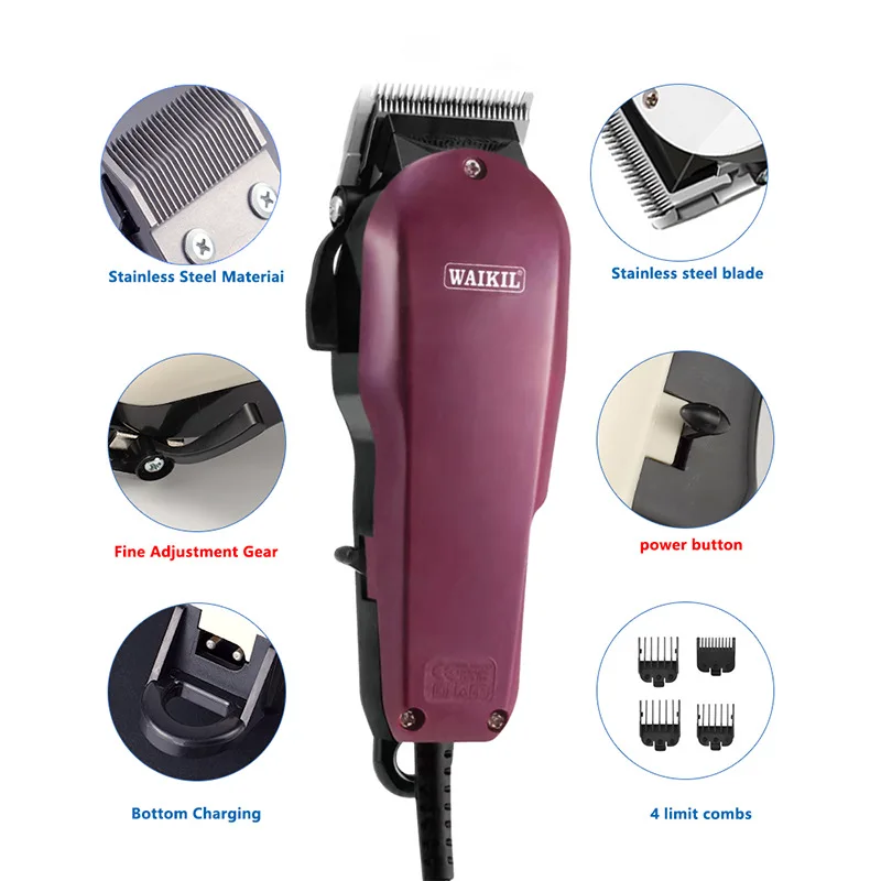 WAIKIL New Professional Men's Electric Hair clipper Plug in High Power Hair Trimmer Hair Gallery Special Barber Styling Tool