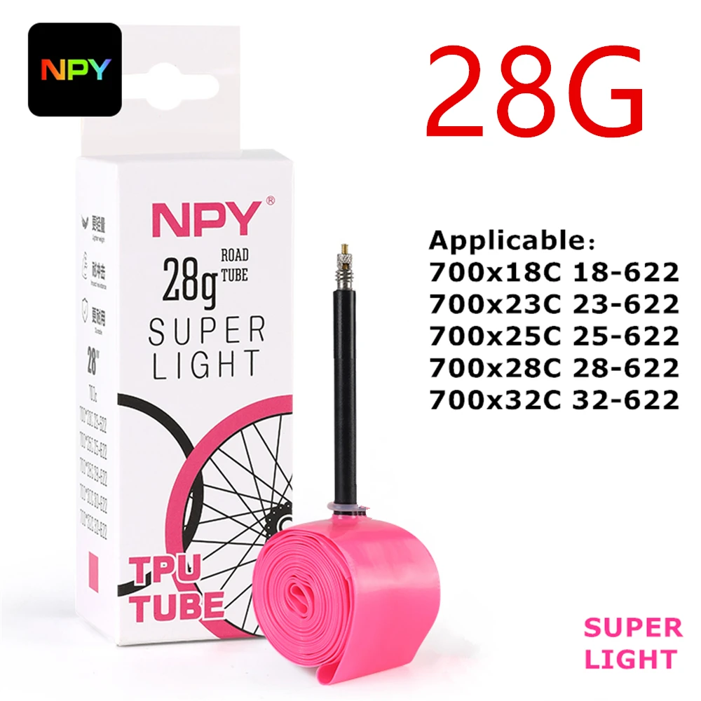 NPY 1 Stuks Ultralichte 28g Fiets TPU Binnenband 700X18 25 28 32 Racefiets TPU Materiaal Band 45mm/65mm/85mm Lengte Frans Ventiel - afbeelding 1
