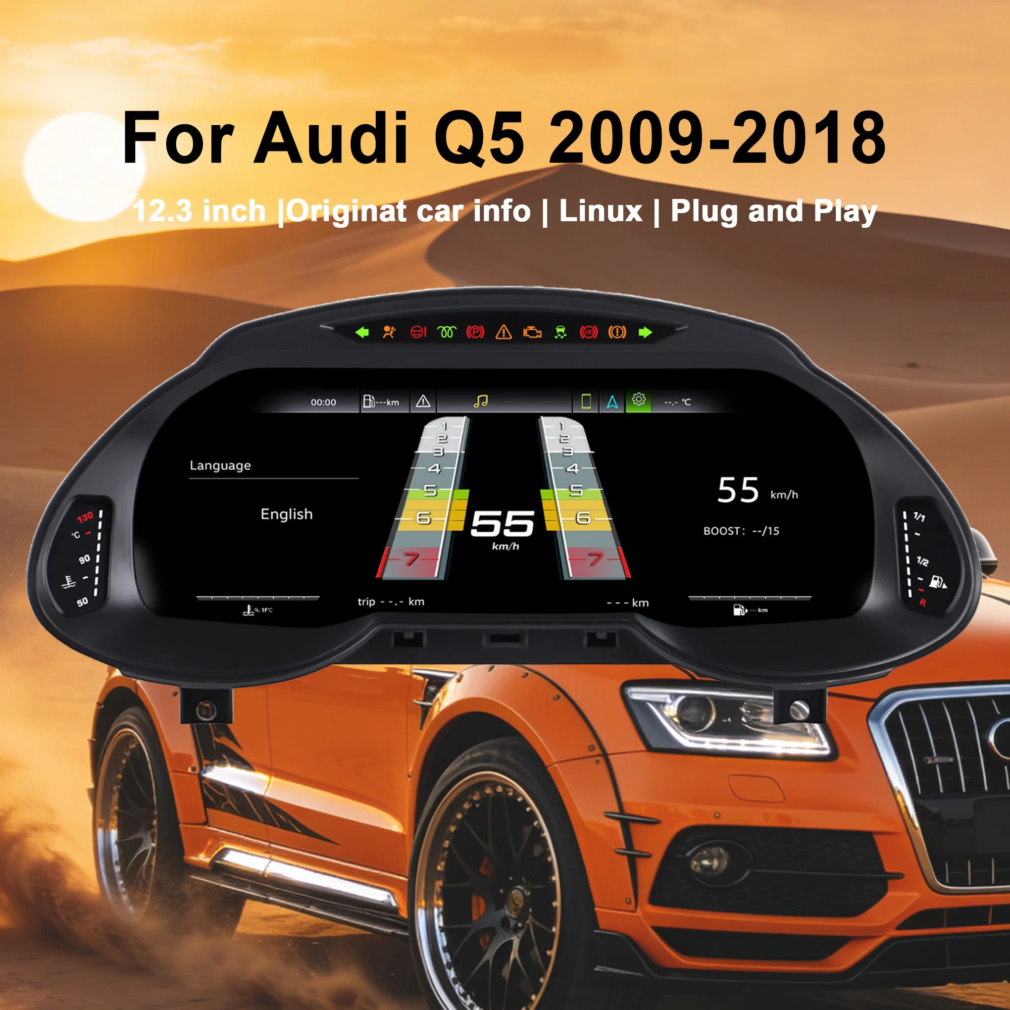 

Цифровая приборная панель для Audi Q5 2009-2018 с CarPlay, Android Auto, спидометром, дисплеем, 12.3'' HD виртуальным LCD-экраном