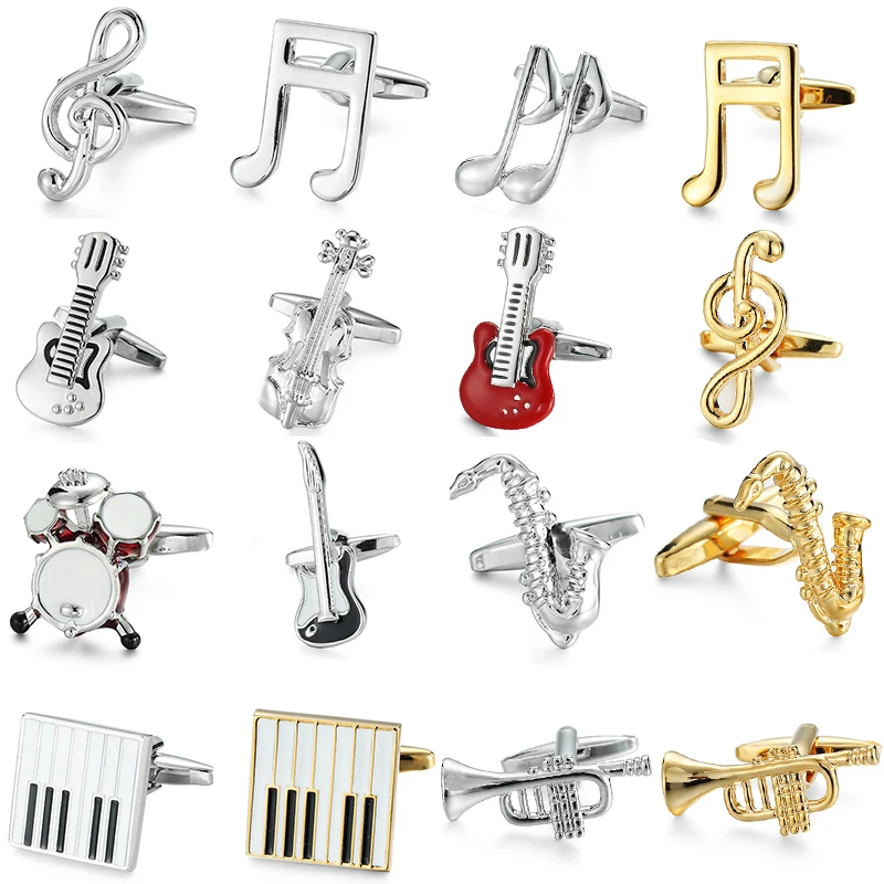 High quality drum saxophone violin cufflinks fashionable French shirt brass material music design wedding men's cufflinks