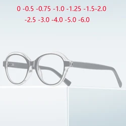 Transparent Gray Frame Round Nearsighted Glasses For Women Steampunk Computer Prescription Eyeglasses 0 -0.5 -0.75 To -6.0
