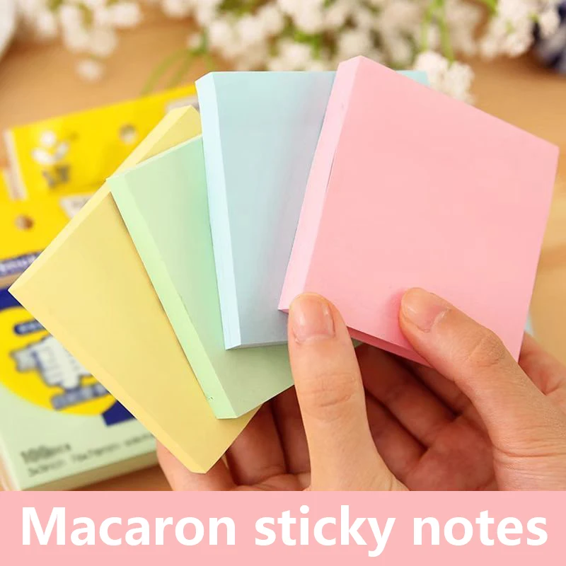 1 book/100 sheets of colorful self-adhesive sticky notes, square multi-colored, horizontal sticky note set, used for recording l