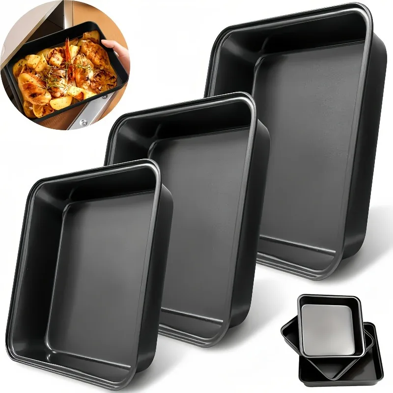Large Square baking Pan - Oven Tray | Cake Mold | Vegetable baking Pan. Rounded Corner Design - Kitchen baking Utensil.