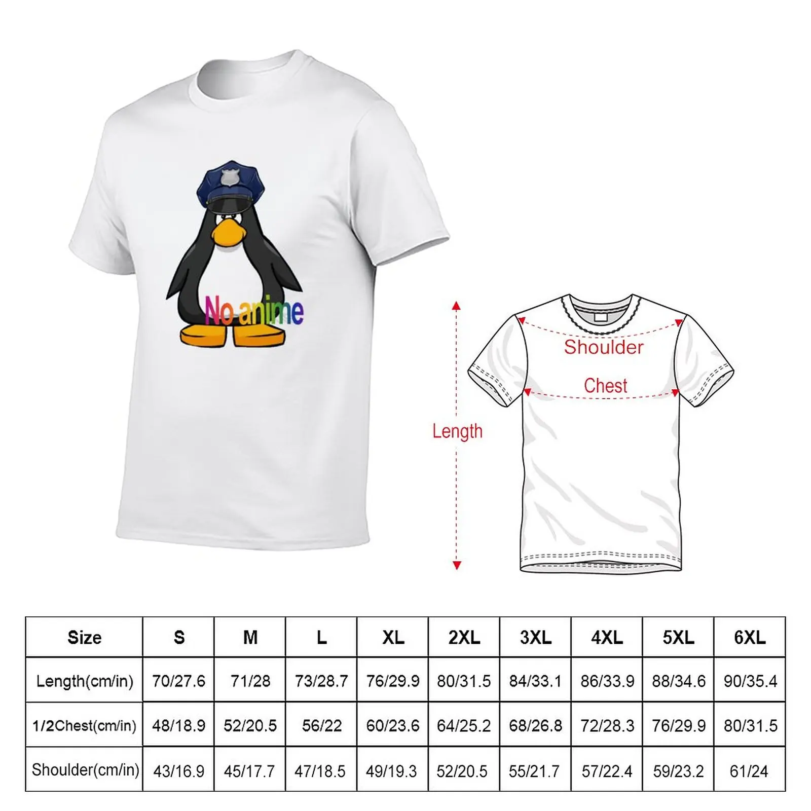 New NO anime allowed club penguin cop T-Shirt vintage t shirt oversized t shirts Oversized t-shirt tees Short sleeve tee men